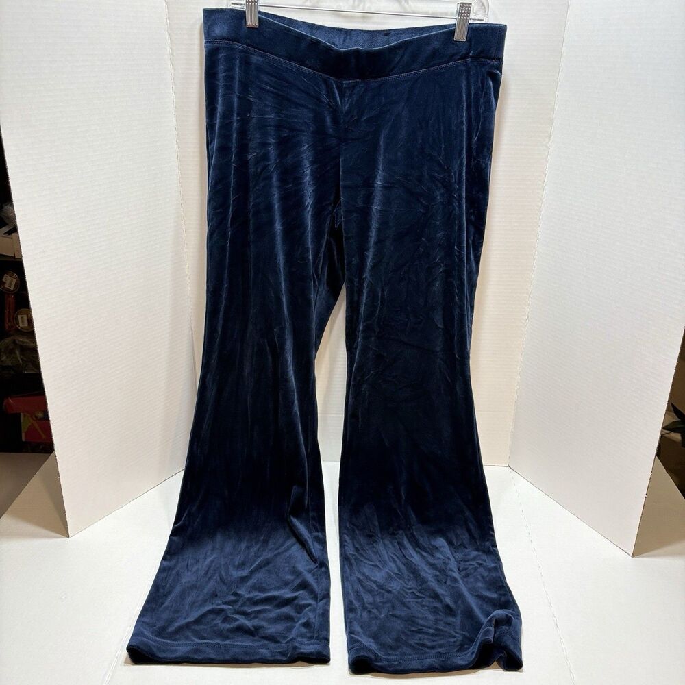 Juicy Couture OG Big Bling Velour Track Pants Navy Rhinestone JUICY Y2K Size L
